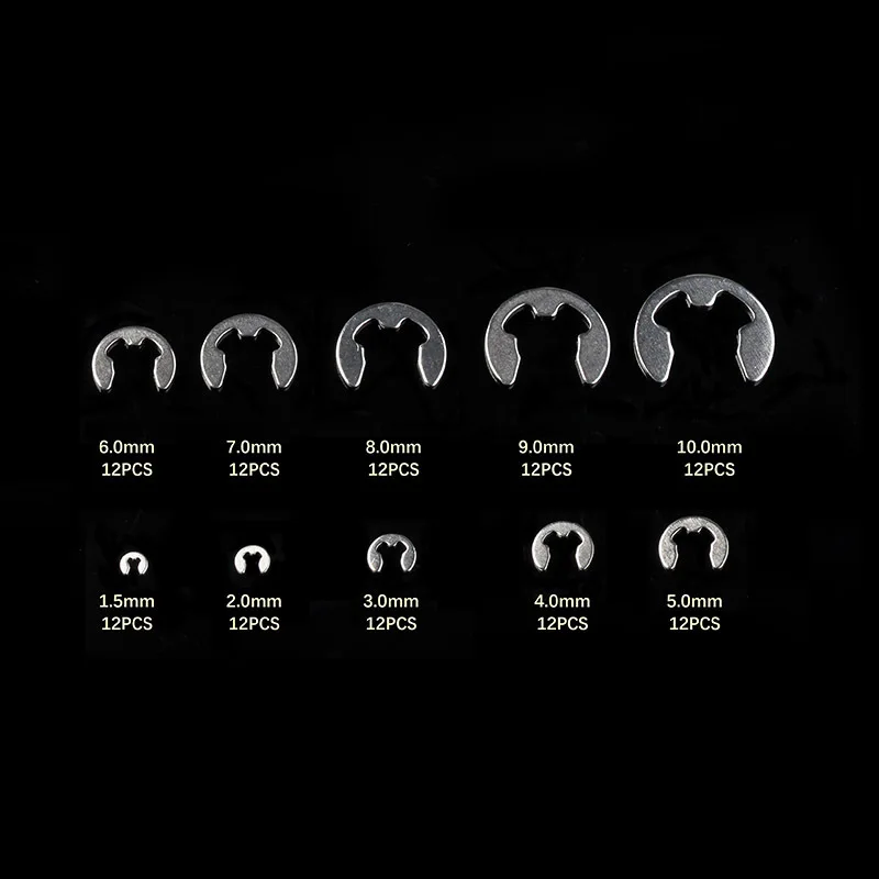 Stainless steel retaining ring E clip snap circlip washer assortment kit 1.5-10mm for shaft fastener 120pcs
