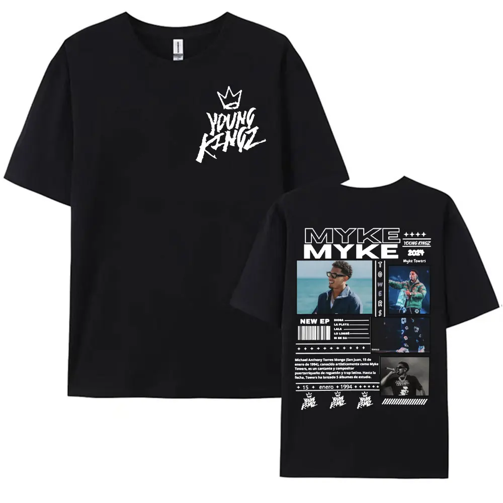 Rapper Myke Towers Graphic Printed T-shirts for Men Harajuku Hip Hop Oversized T Shirt Unisex Summer Cotton Short Sleeve T-shirt 5