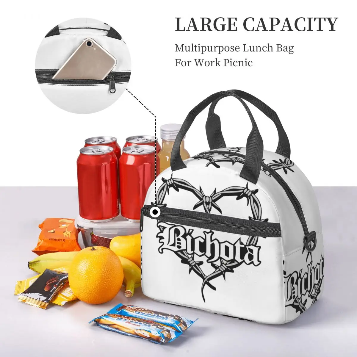 Karol G Bichota Heart Large Thermal Insulated Lunch Bag With Adjustable Shoulder Strap Rapper Reusable Food Bag Lunch Boxes