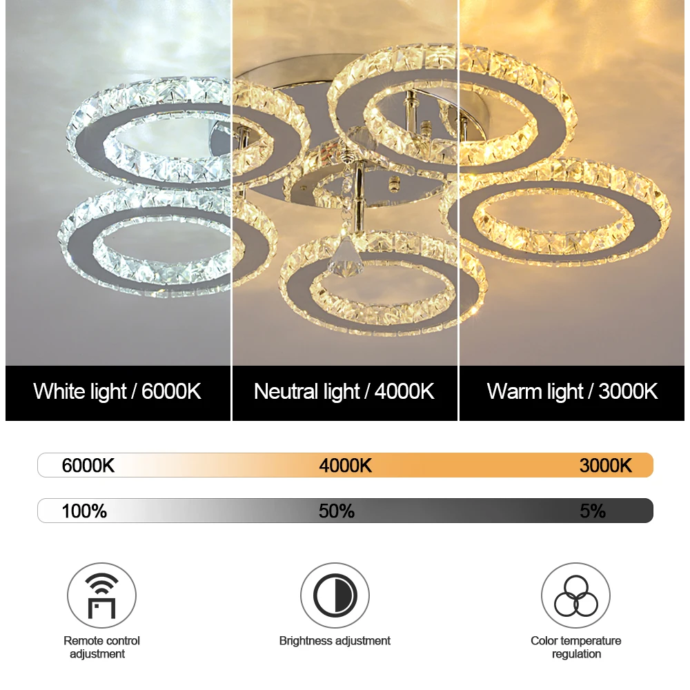 Modern Led Chandelier K9 Crystal Ceiling Lamp Fixture Bedroom Living Dining Room Pendant Light Lustres Home Decor Plafonnier Lum