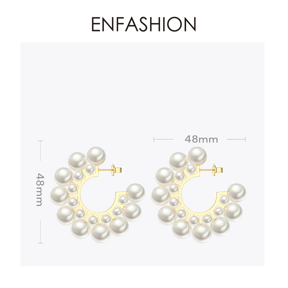 Enfashion Pearl Hoop Earrings For Women Gold Color Round Earring Big Circle Hoops Earings Fashion Jewelry Pendientes Aros EB1094