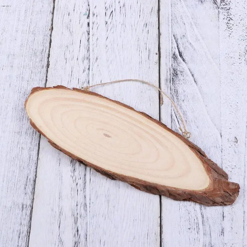 Description Picture 5 of item22x7cm Oval Blank Wooden Disc Tree Log Slice Plaques with Hooks and Rope for DIY Decoration Crafts Projects Stainless Steel