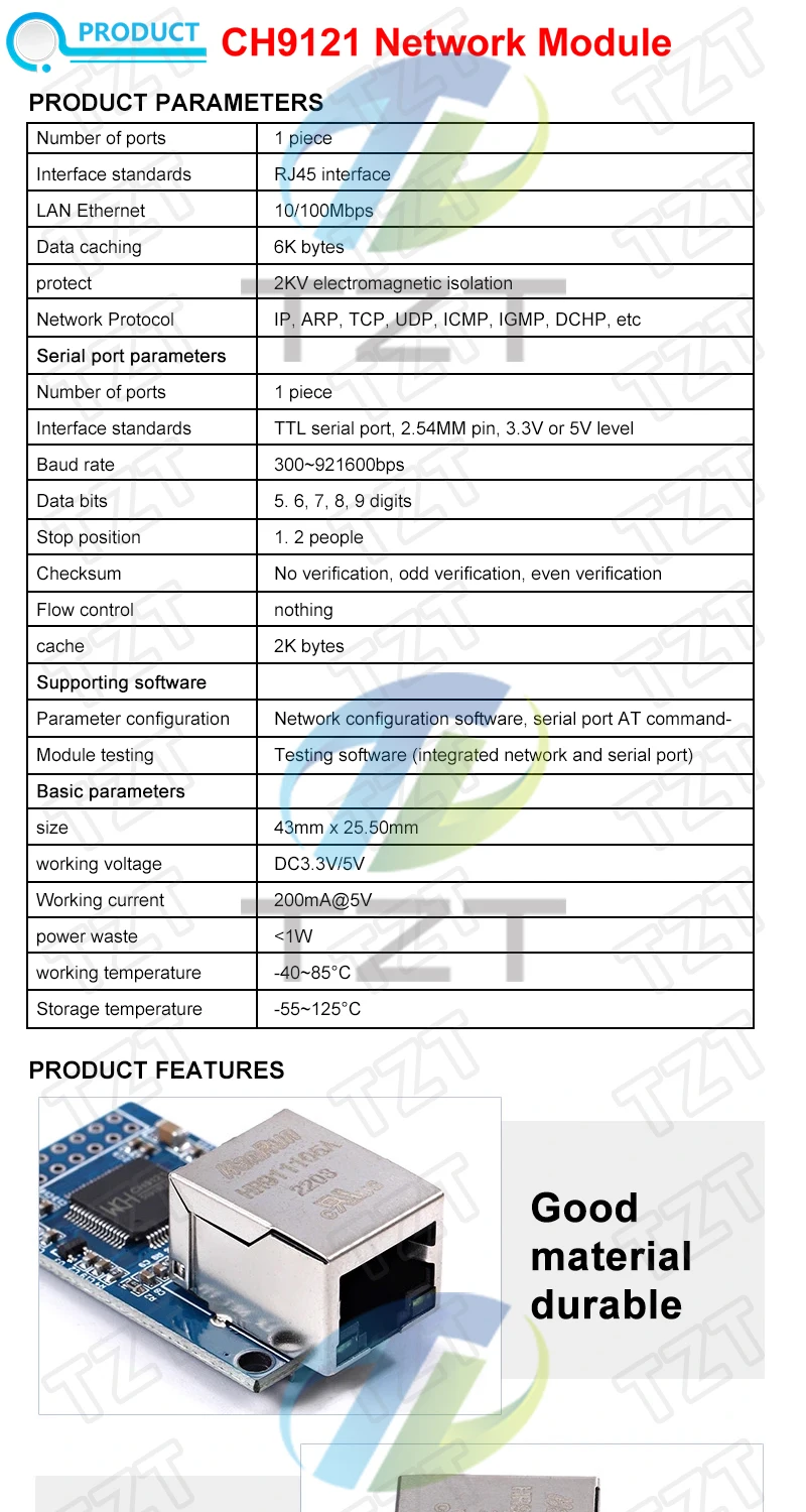 1/2/5PCS CH9121 Netzwerk Modul UART Serielle port zu Ethernet modul serielle server netzwerk modul TZT TCP/IP 51/STM32 3,3 V 5V – Detail 1