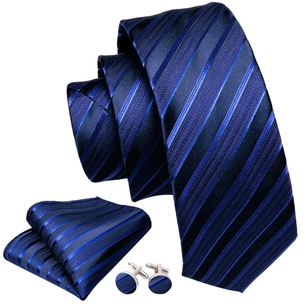 Barry.Wang Jacquard-Krawatte mit Streifenmuster für Herren, Einstecktuch, Manschettenknöpfe, Set, Designer-Krawatte für Herren, Hochzeit, Business, Party, Veranstaltungen – Detail 4