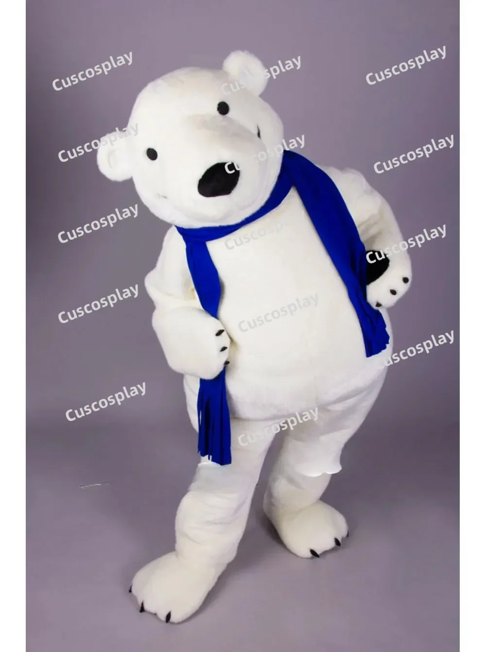 

Blue Scarf White Polar Bear Mascot Costume Adult Cartoon Character Amusement Parkfunfair Animation Fancy Dress Halloween Party