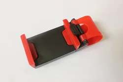 Compact Steering Wheel Phone Mount - Portable Smartphone Holder Clip (Red)