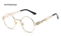 Gothic Steampunk Vintage Round Sunglasses - Metal Frame Shades, Unique Retro Punk Style, UV400 Protection (C11 Gold Clear)