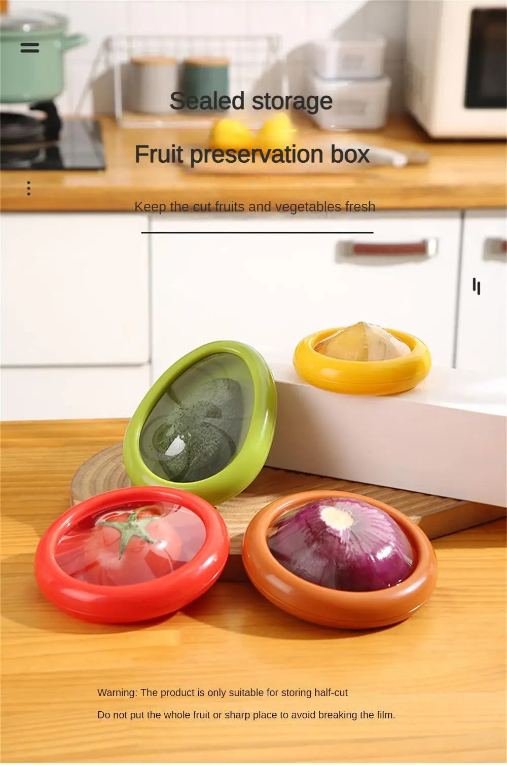 Description Picture 2 of itemFruit Fresh-keeping Cover Avocado Food Storage Box Vegetable Preservation Seal Cover Colored Kitchen Tools Kitchen Accessories