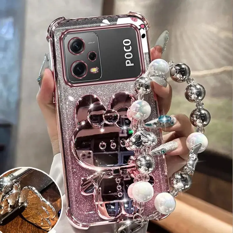 Glitter Mirror Rabbit Phone Holder Case with Anti-Knock Stand and Airbag Protection