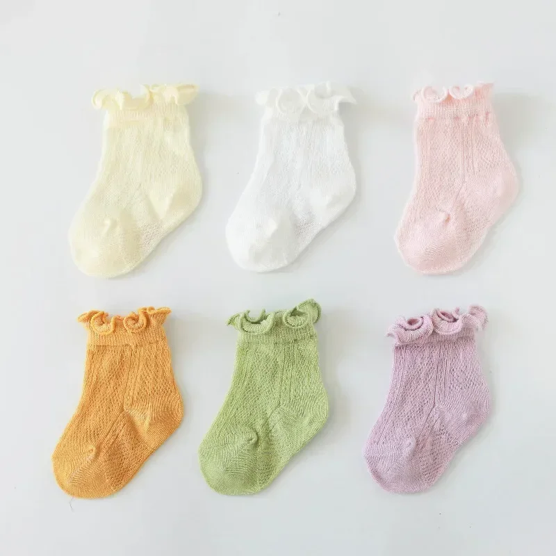 Cotton Lace Ruffle Girls Children Kids Princess Ankle Short Socks Solid White Pink Blue Spring Summer Cute Frilly Socks Stuff