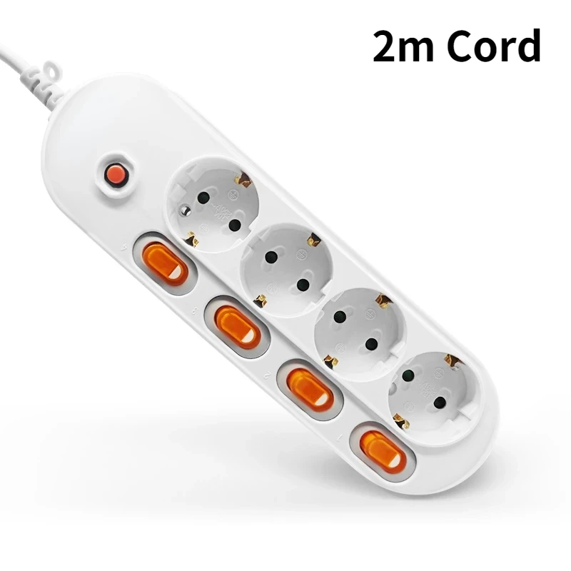 Enhanced Power Strip with Surge Protection - EU Plug, Multiple Outlets, Independent Control Switches, Long-Duration Cord