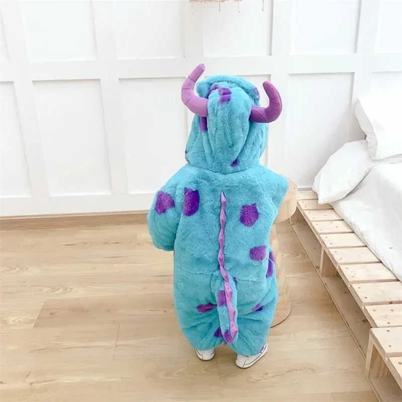 Toddler Baby Thicken Fleece Rompers Cartoon Animal Horn Hooded Jumpsuit Warm Kids Winter Outerwear Infant Playsuits Clothes