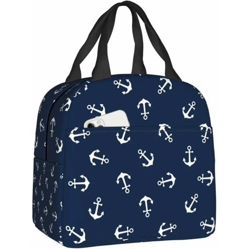 

Anchor Navy Lunch Bag Insulated Reusable Lunch Box Thermal Tote Bag Container Cooler Bag for Women Men Travel/Picnic/Work/Beach