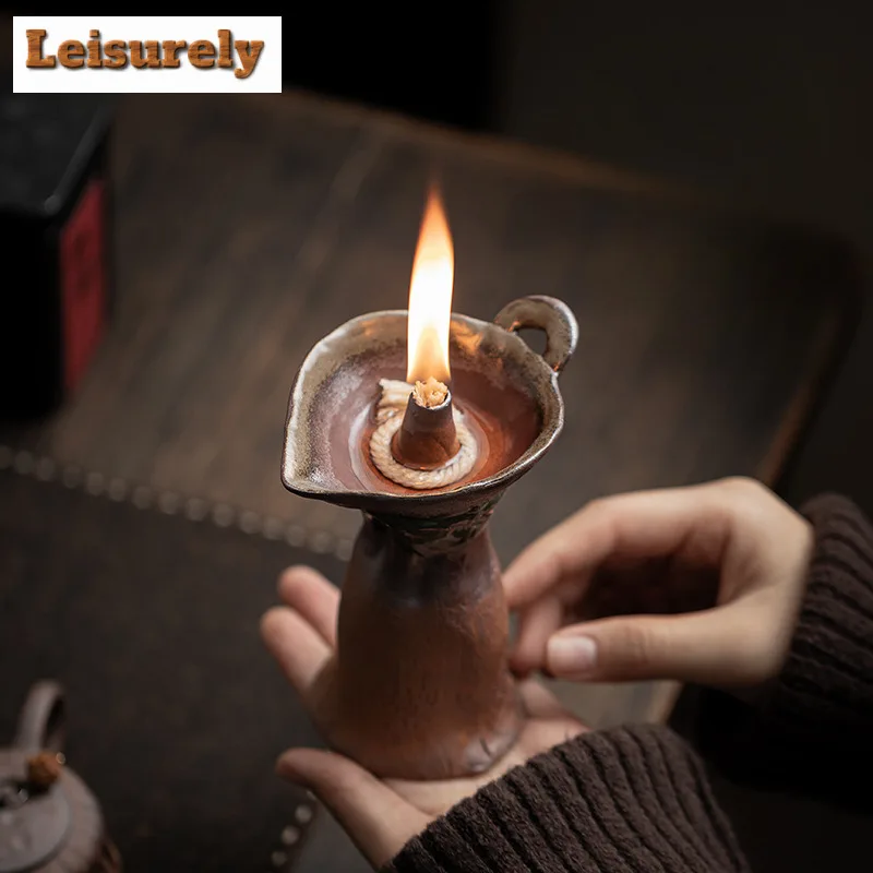 Old Rock Mud Coarse Pottery Candle Holder Vintage Scented Aromatic Candles Household Candle Lights Tea Items Room Decor Gift