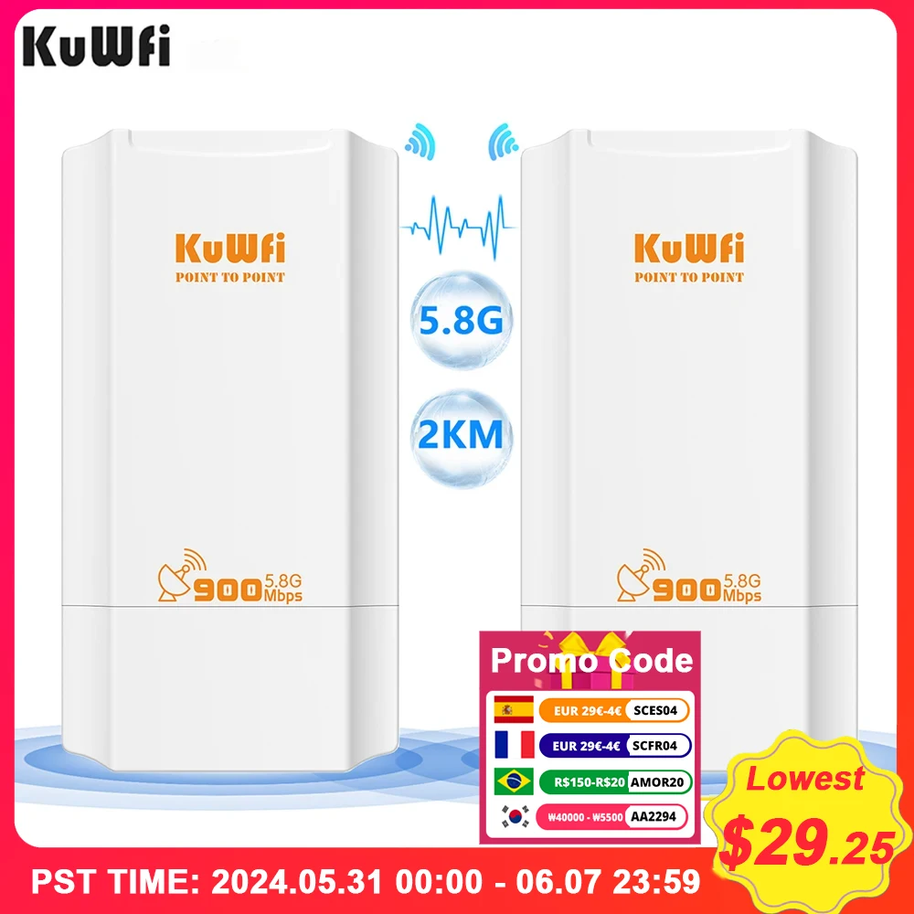 Kuwfi-outdoor Wireless Cpe Bridge Wi-fi Signal Amplificador Iptp Long Range Extender Impermeável ap Repeater 5.8g 900mbps