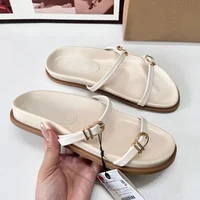 2025 Summer Outdoor Flat Women Slippers Comfortable Soft Sole Ladies Beach Shoes Chic Metal Buckle Belt Solid Female Slides - Image 4