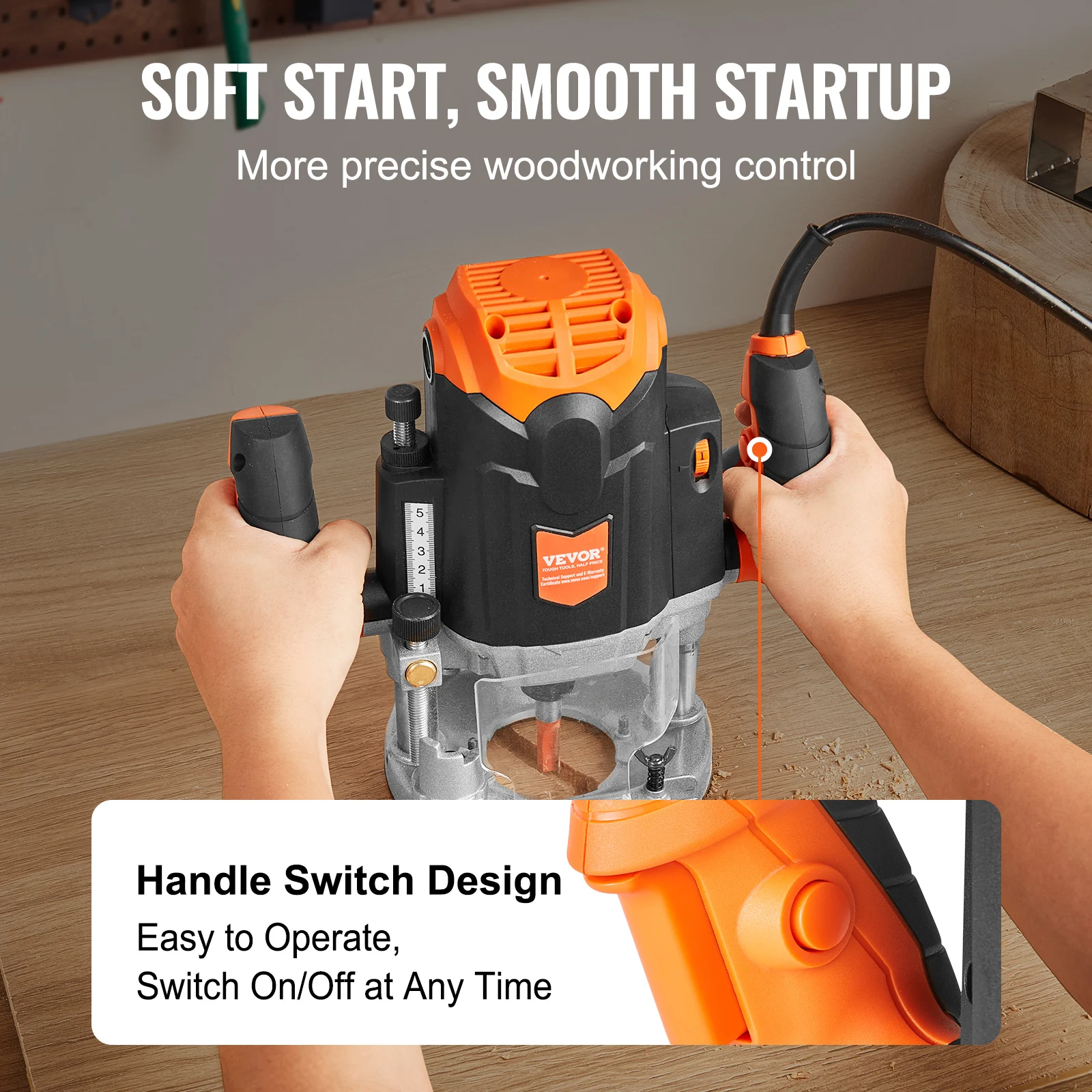 Plunge Router VEVOR 3-1/4 HP 120V Variable Speed Plunge Router for Woodworking