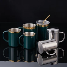 

Double-walled Coffee Cup with Lid 304 Stainless Steel Double Bottom Mug Beer Mug Tea Cups Drinking Glasses Thermal Mug Water Mug