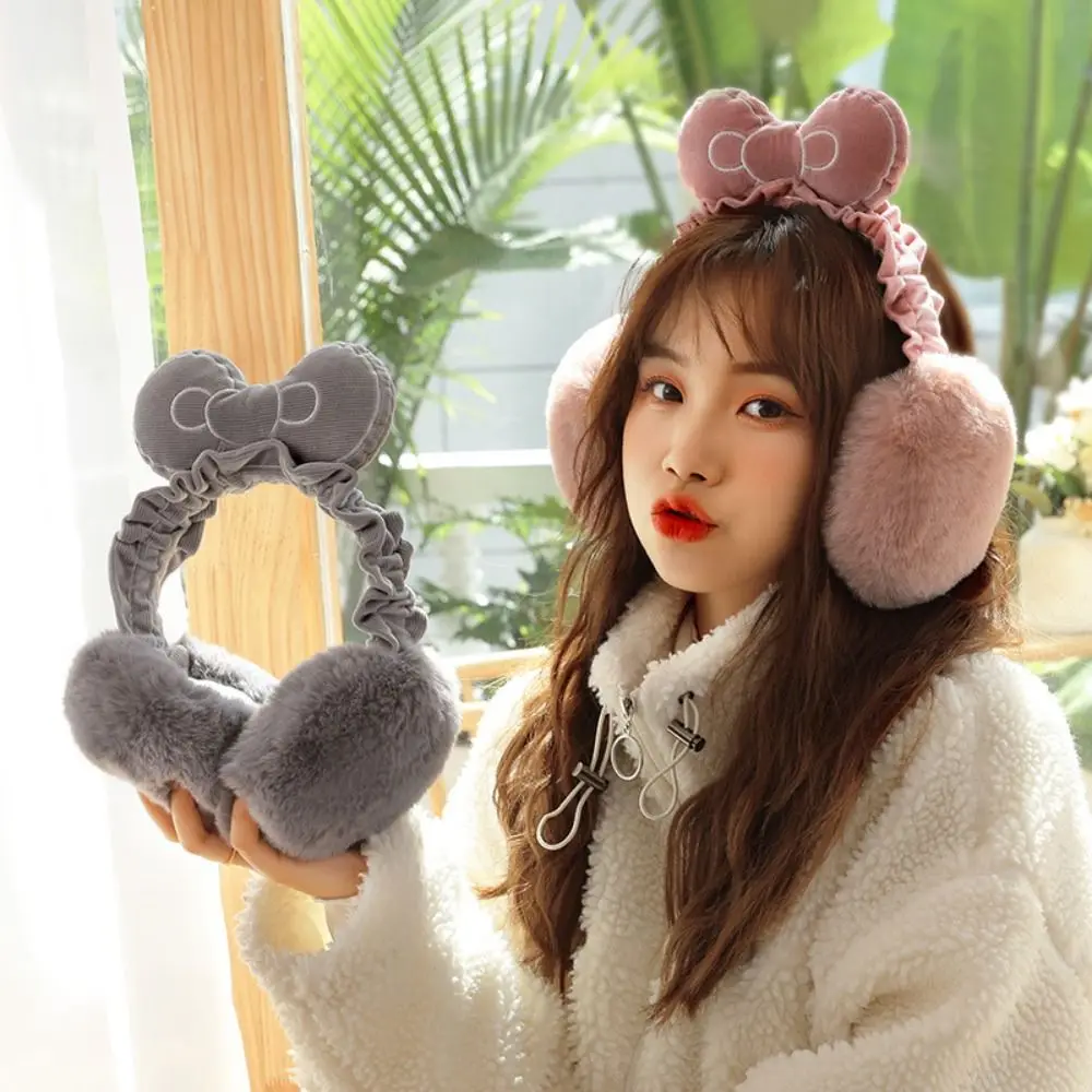 

Cold Protection Soft Plush Earmuffs Portable Faux Fur Winter Warm Bowknot Ear-Muffs Folding Ear Warmer Women Men Accessories