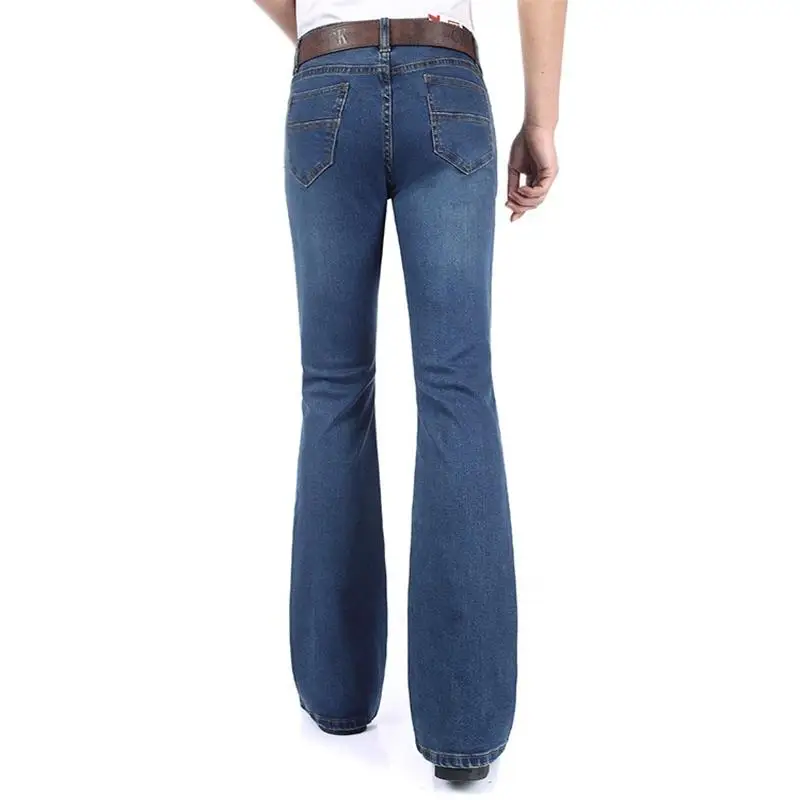 2023 High Quality Men Winter Worm Fleece Black Blue Boot Cut Jeans Business Casual Flare Pants Mid Waist Trousers 3