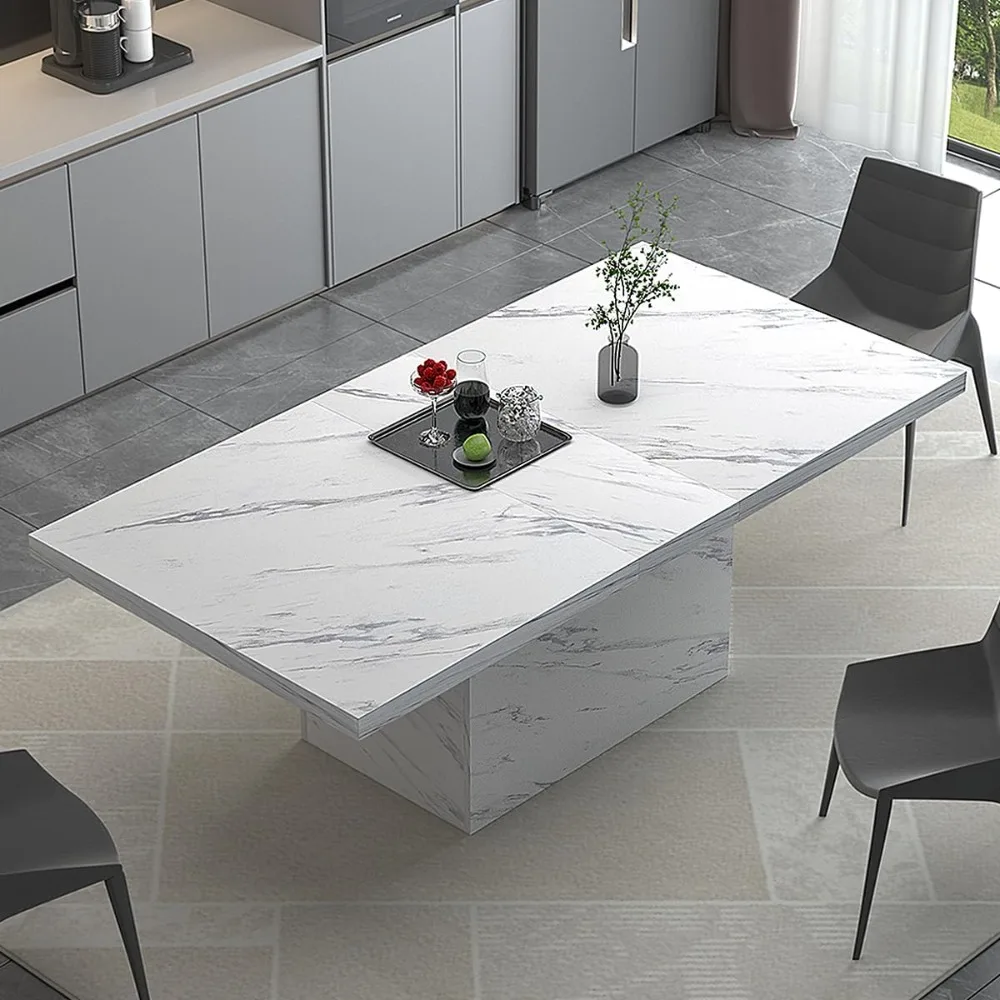

White marble dining table, 70 inches, rectangular dining table for kitchen and living room use, white marble dining table