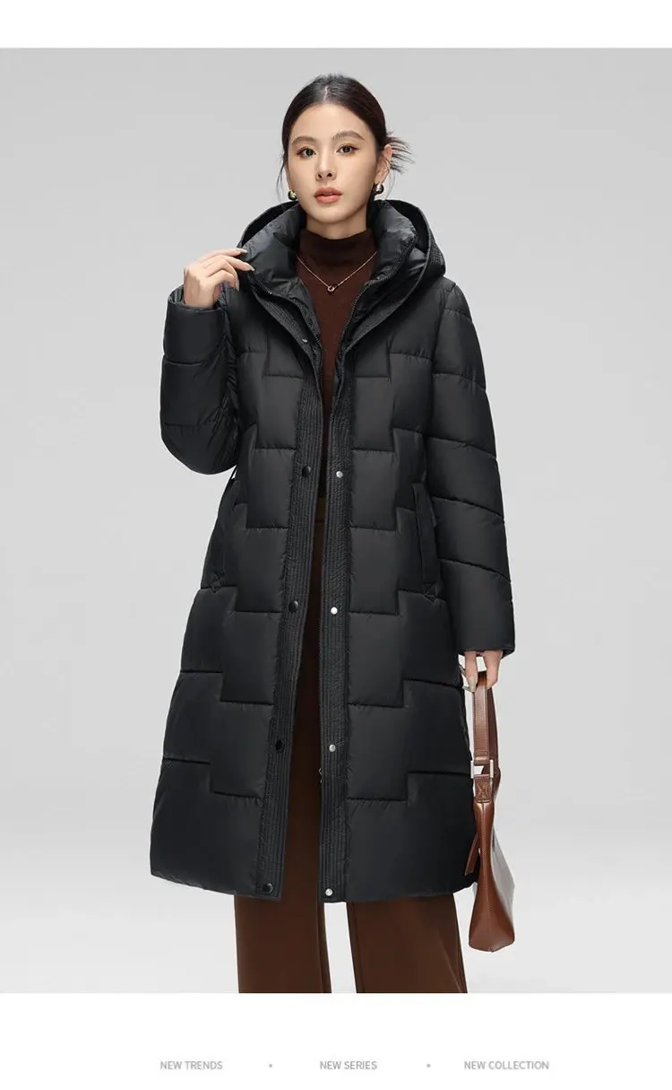Women Winter Mid-Length Cotton Padded Jacket With 2025 New Women Warm Thicken Cotton Coat Korean Loose Hooded Parkas Outwear