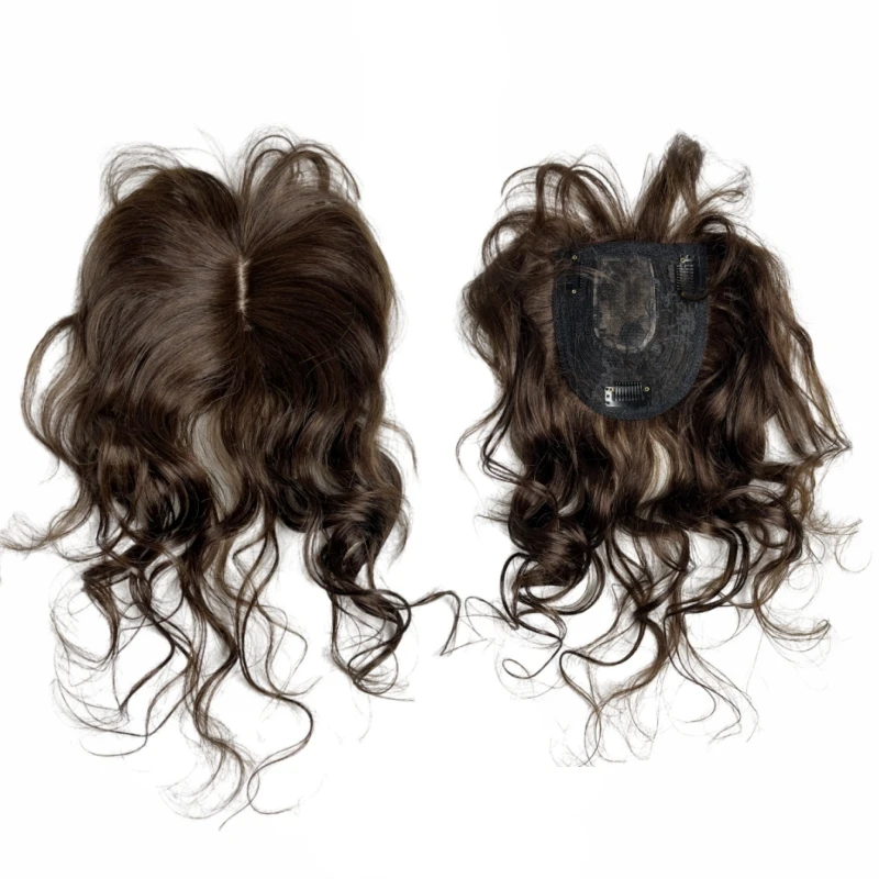 Human Hair Toppers for Women Body Wave Curly 10-14inch Clips in Extension Real Hairpieces