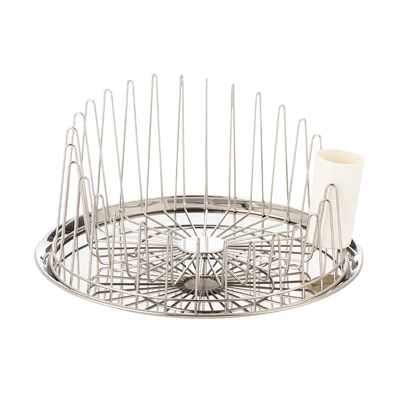 

Stainless Steel Kitchen Plate Drain Holder Round Dish Drying Rack Tableware Coffee Utensils Display Rack Countertop Organizer