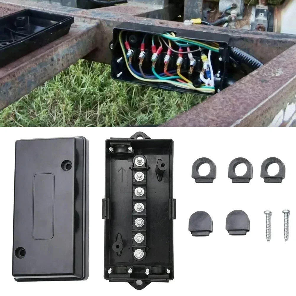 1pc 7 Way Electrical Trailer Junction Box 7 Gang Trailer Wire Line Connection Box Replacement Automobiles Parts