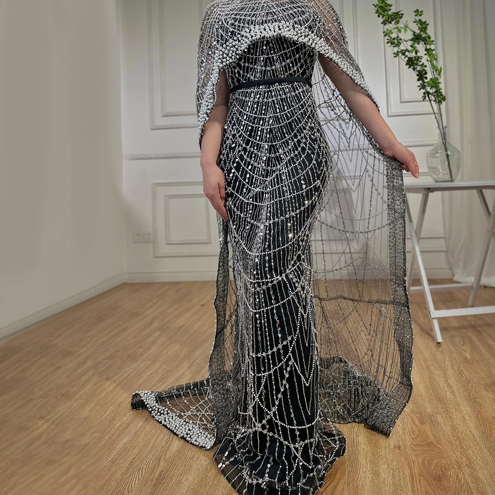 S609ee1edd19b4c5994344db2ff5afa173 Arabic Nude Mermaid Long Cape Sleeves Luxury Evening Dresses Gowns For Women Wedding Party Mallzona