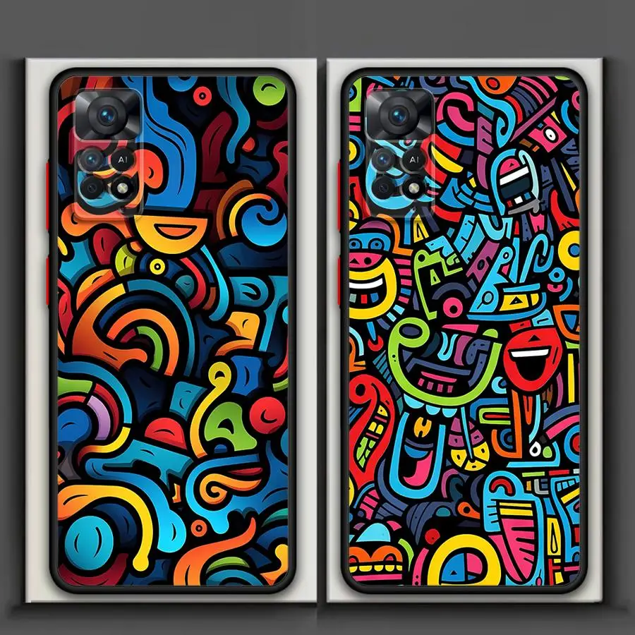Shockproof Matte Phone Case with Colorful Lines and Graffiti Design