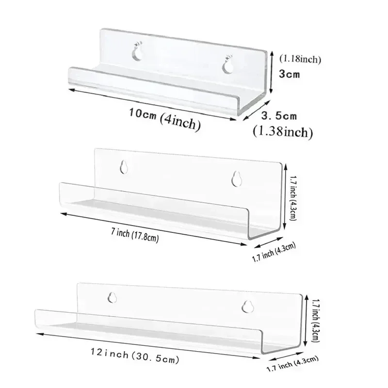 2pcs Acrylic Record Display Stand Shelf Clear Wall Mounted Vinyl Record Holder Floating Shelves LP Record Album Storage Rack 2