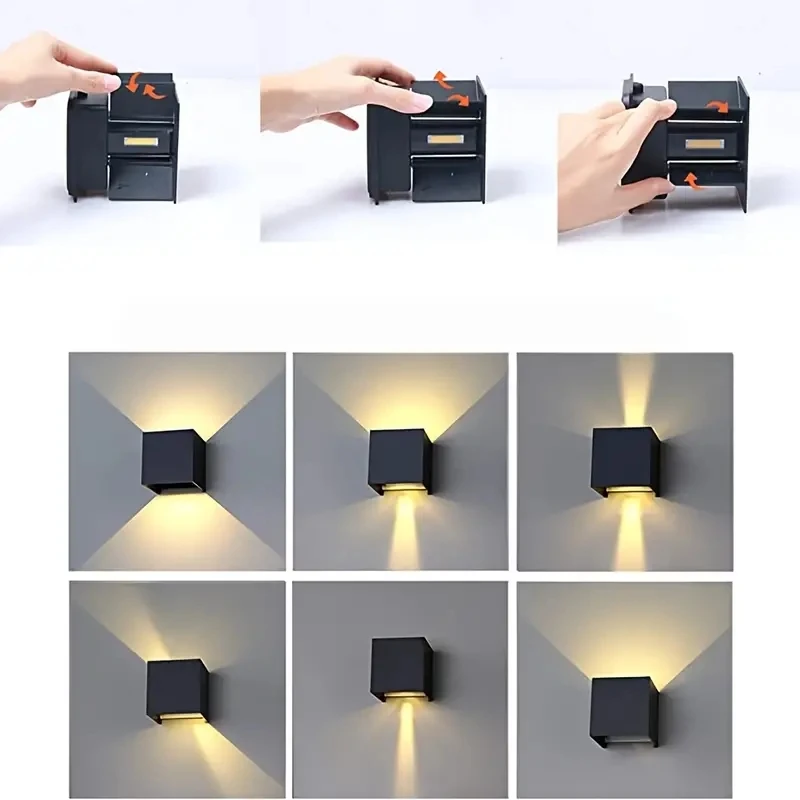 야외 벽 조명, 외부 및 내부 LED 벽 스콘스 사각형 알루미늄 벽 램프, 야외 조명 고정장치, 위 아래 리튬, 1 팩