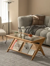 

zq Solid Wood Tea Table Side Table Log Tea Table Sofa Cherrywood Japanese Furniture Glass Small Table Shelf