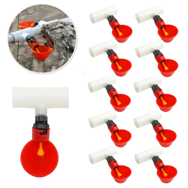 10 قطعة التلقائي الدجاج السمان شارب السلطانية الطيور أكواب مياه أنبوب مستقيم مع الحلمة الصفراء نظام مياه الشرب الدواجن