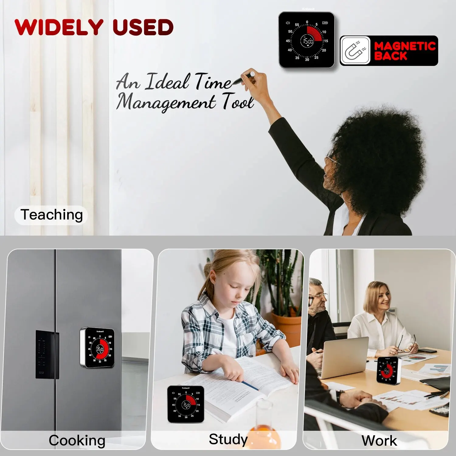 Digital Rechargeable 60 Minutes Silent Countdown/Up Visual Timer 3.4 Inches Colored Screen Magnetic Back VT08 Pro