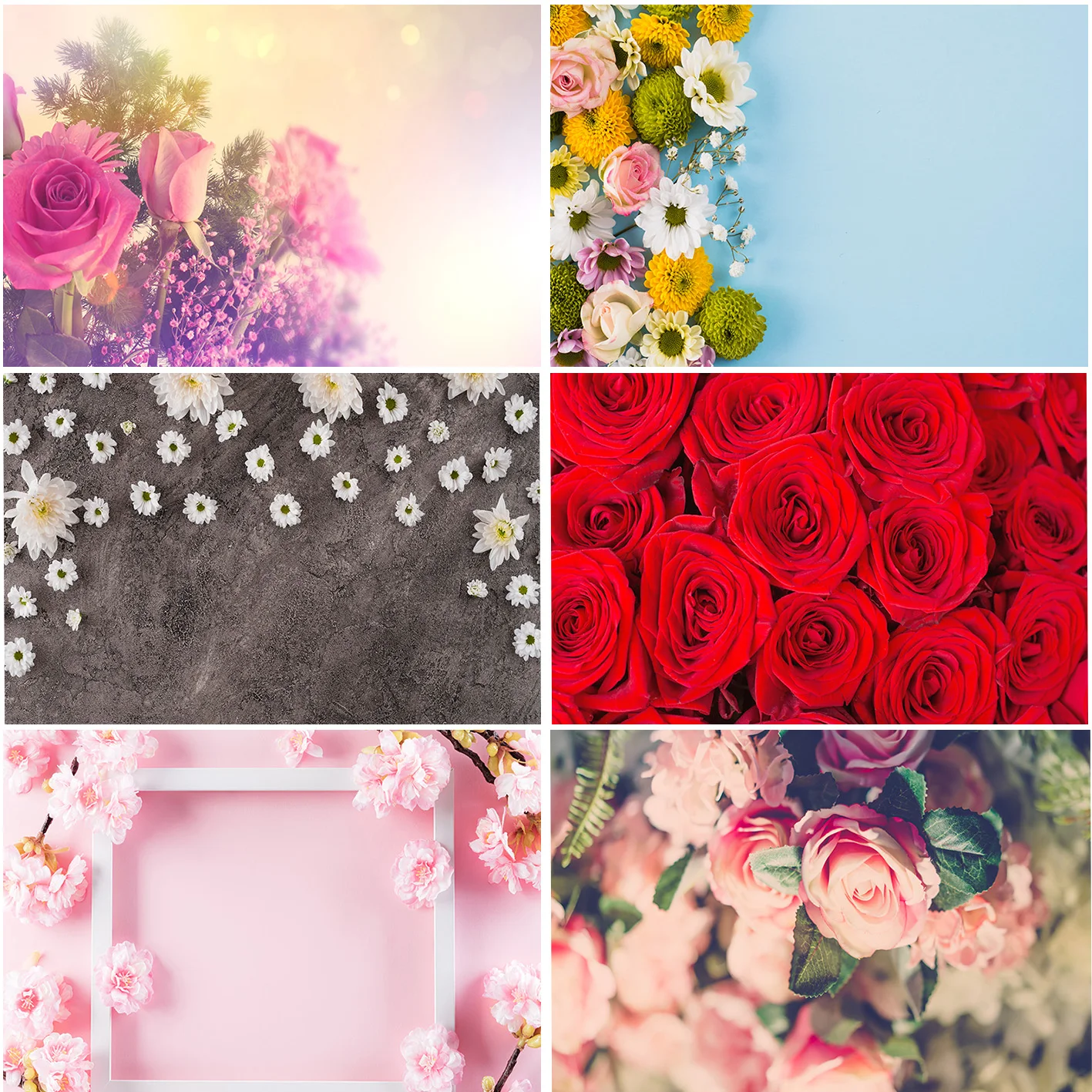 

Colorful Flowers Photography Backgrounds Wooden Floor For Romantic Wedding Party Decoration Customized Photo Booth Backdrops