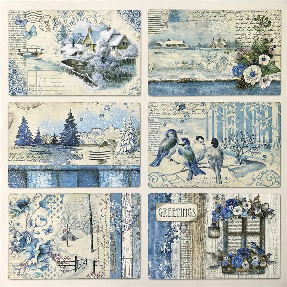 6Pcs/Pack Retro Blue Dream Vintage Sticker DIY Craft Scrapbooking Album Junk Journal Decorative Stickers