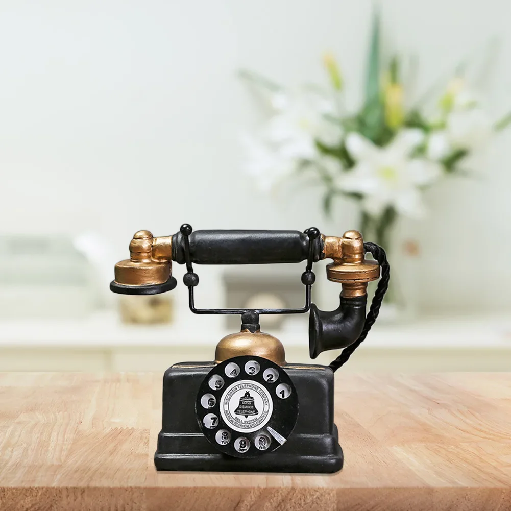 Vintage Telephone Model Antique Desktop Ornament Craft Bar Home Decoration Gift Exquisite Workmanship Simple Atmosphere