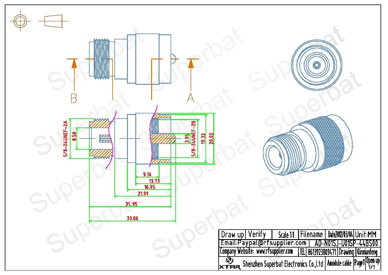 RF Coaxial Connector N Female to UHF Male Straight Adapter