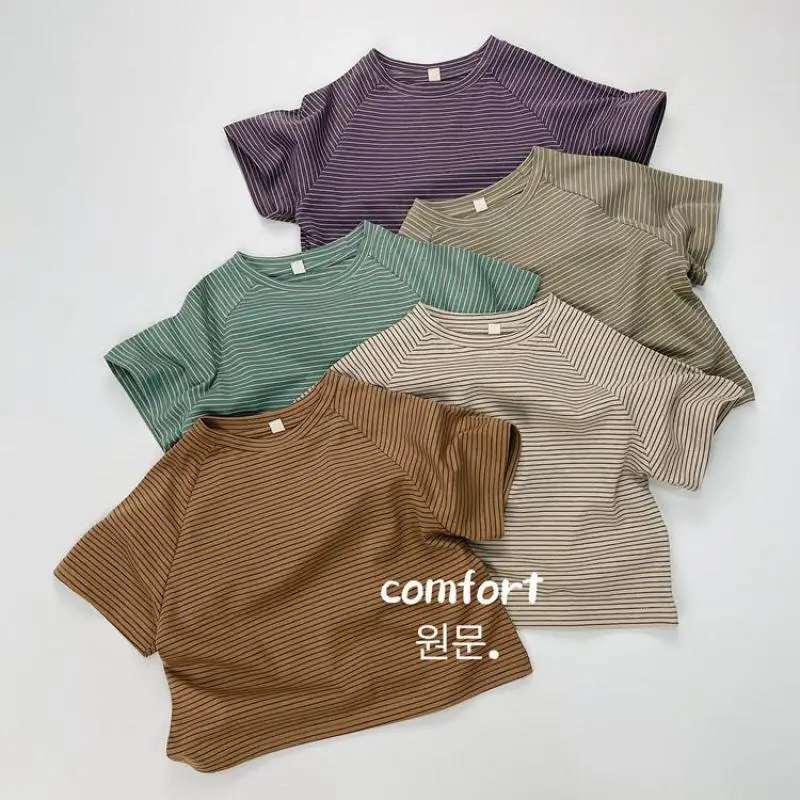 Summer Fashion Children Clothes Boy Girl Baby Loose Striped Basic Short Sleeve T-shirt Thin Kids Cotton Tees Toddler Casual Tops image