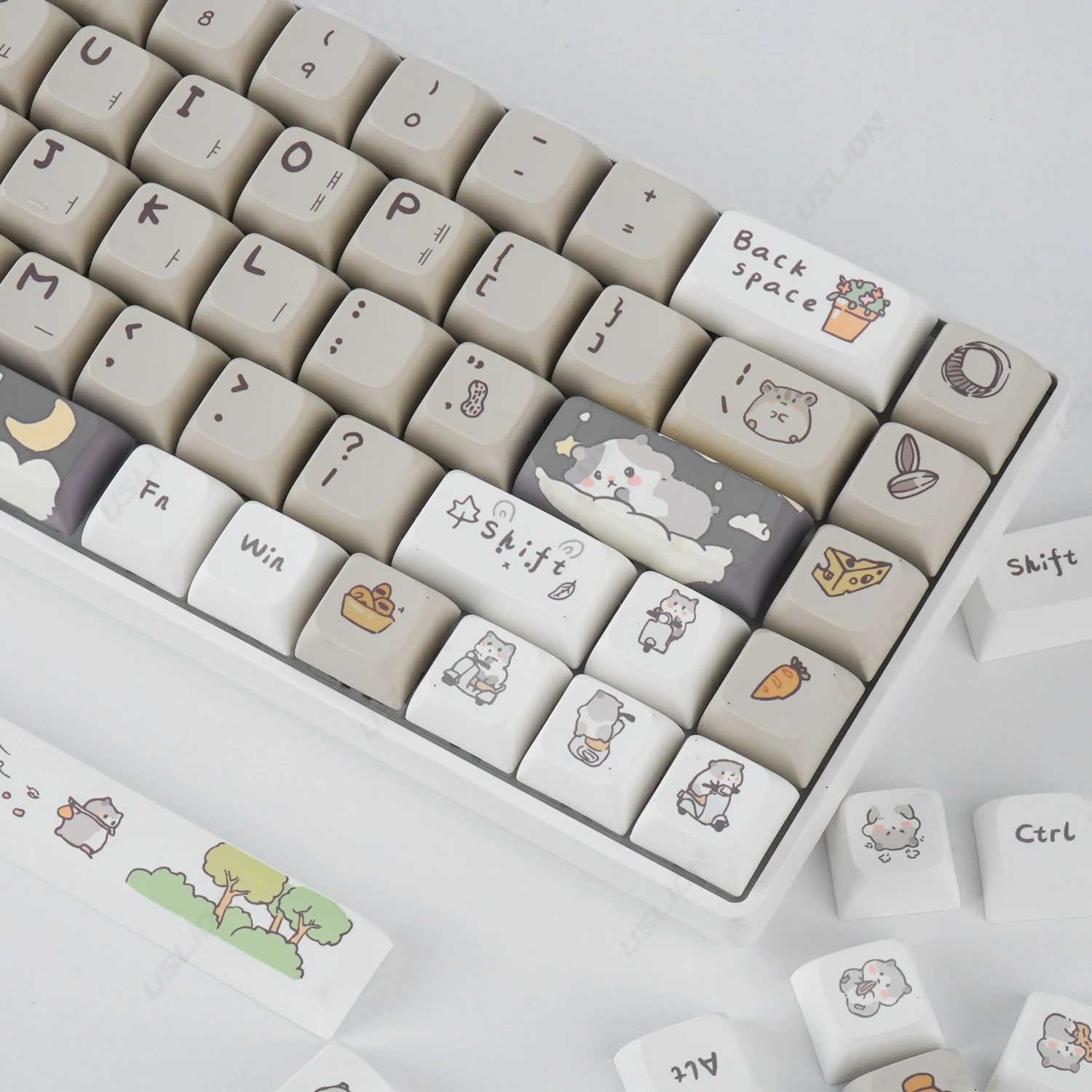 Cute Cartoon Hamster Tema Keycaps Coreano Inglês Xda Perfil Pbt Ajuste para Interruptor mx Teclado Mecânico Gaming 132 Chaves - Imagem 4