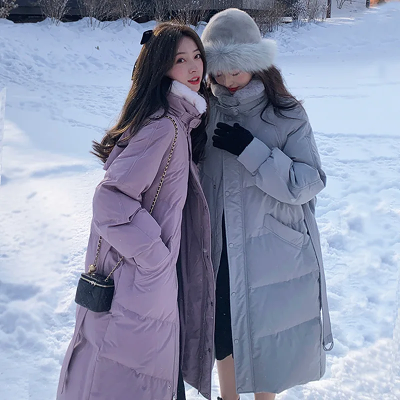 

Rabbit hair down jacket women in long knee 2022 autumn winter new thickened fashion temperament coat