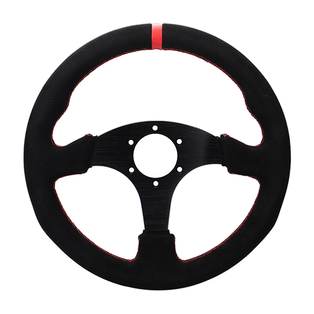 13inch 330mm Racing Flat Steering Wheel Auto Universal Suede Leather Simulated Racing Game Steering Wheel