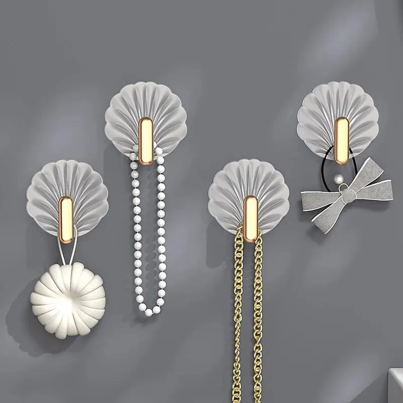 Wall Hooks 10Pcs Shell Shape Kitchen Bathroom Multifunction Punch Free Paste Style