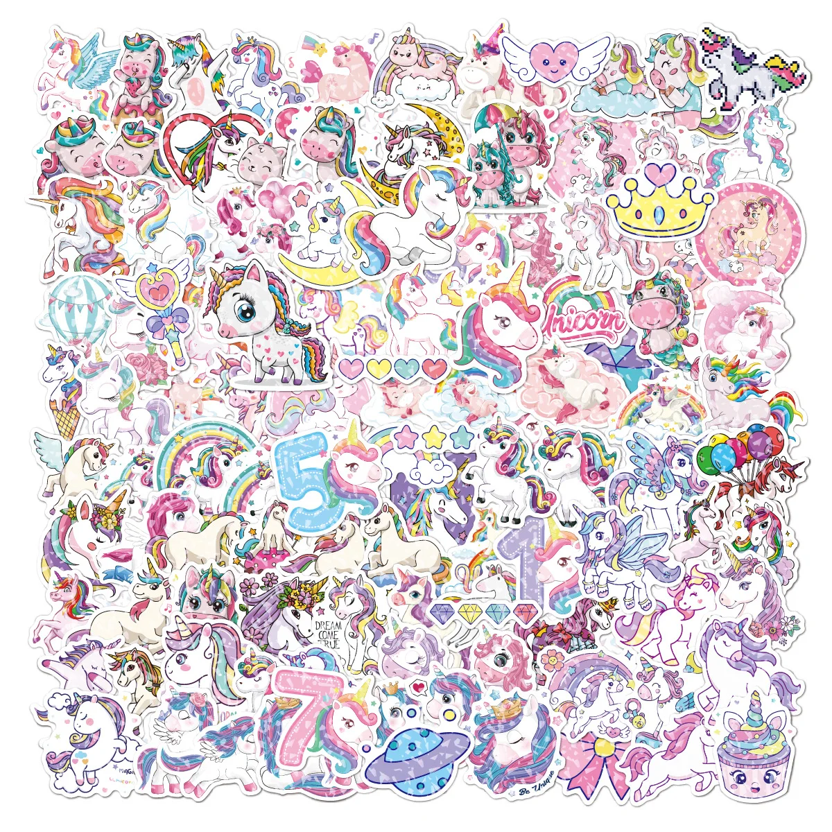 

118pcs Holographic Laser Unicorn Sticker Waterproof Sticker Cute Cool Flash Stickers Kawaii Phone Case Laptop Sticker Kids Toys