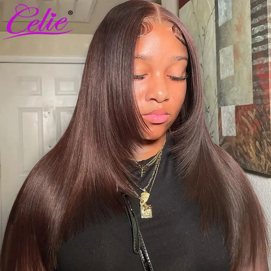Celie Layered Cut Straight Glueless Wig Dark Brown Face Framing 6&times;5 Pre-cut Hd Lace Closure Wig Pre Bleached Human Hair Wigs