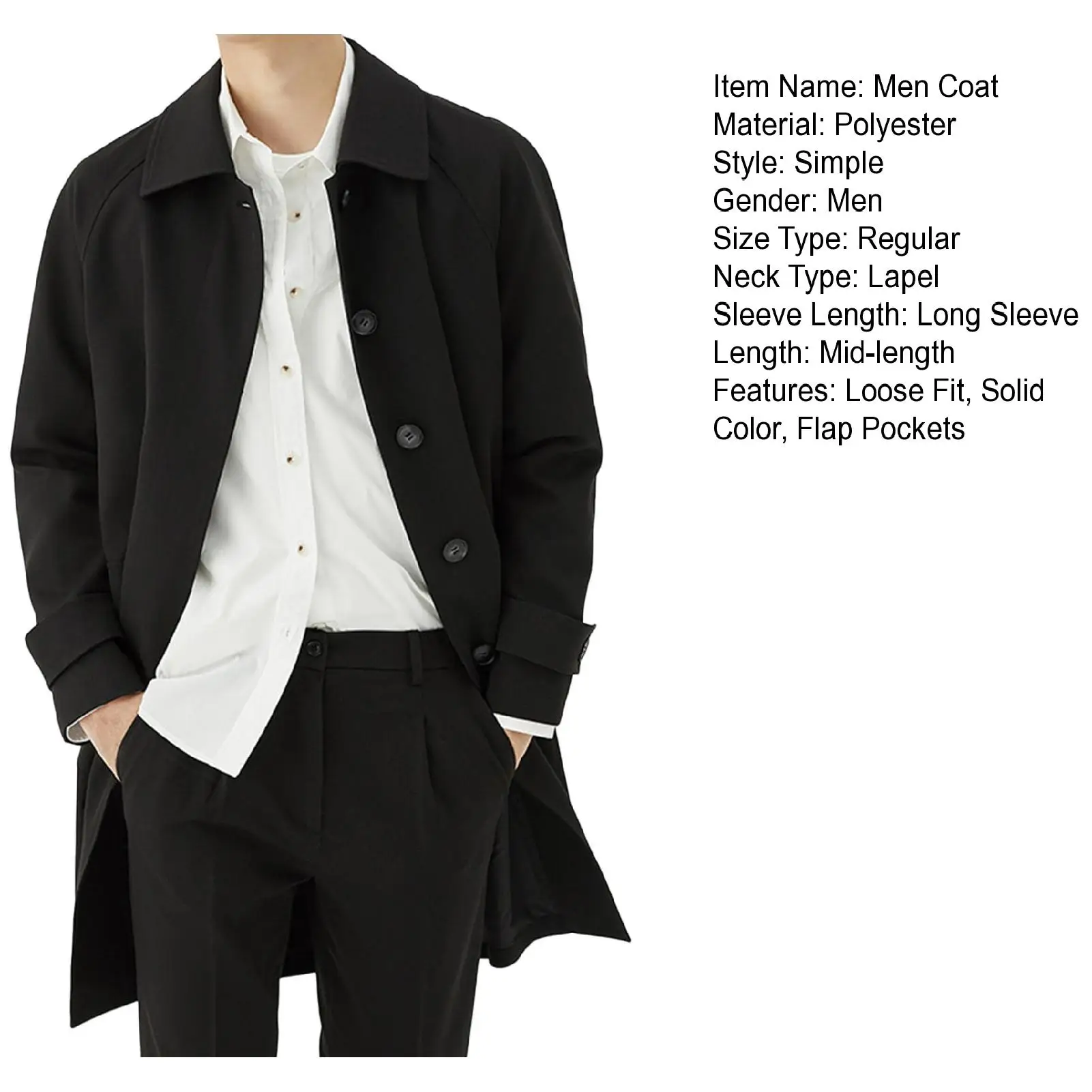 Men's Jackets Spring Single Breasted Medium-Long Trench Coat Male Solid Color Khaki Coat Windbreaker Large Size
