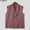Men's 2024 INCERUN American Style Solid Color Sleeveless Sets Casual Insert Pocket Two-piece Suits Street Fashion Oversize 4