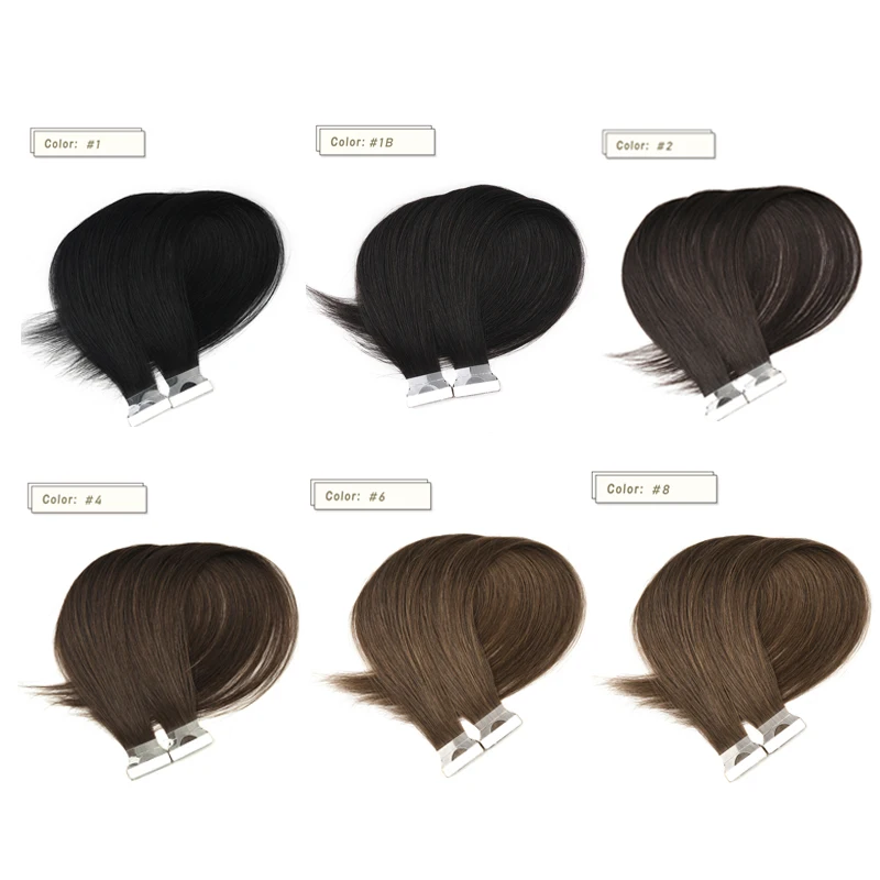 ZURIA Tape in Human Hair Extensions Straight PU Skin Weft Real Natural Glue Hair 16"20"22" 100% Hand Tied Remy Tape Wig